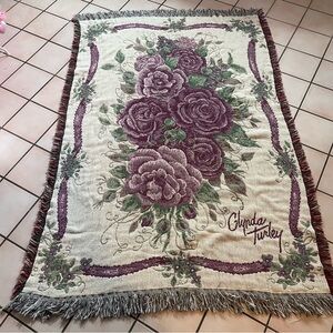 VTG Glynda Turley Roses Tapestry Throw Cottagecore Simply Country USA 69x45''